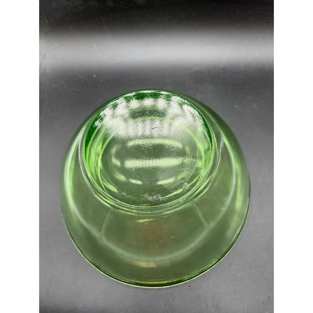 Vintage Hazel-Atlas Green Uranium Glass Mixing Bowl Ribbed Depression Glass 8.5